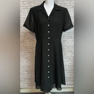Studio 1 Women's 12P Black Button-Down Dress Vintage Semi-Sheer Sleeves Lined